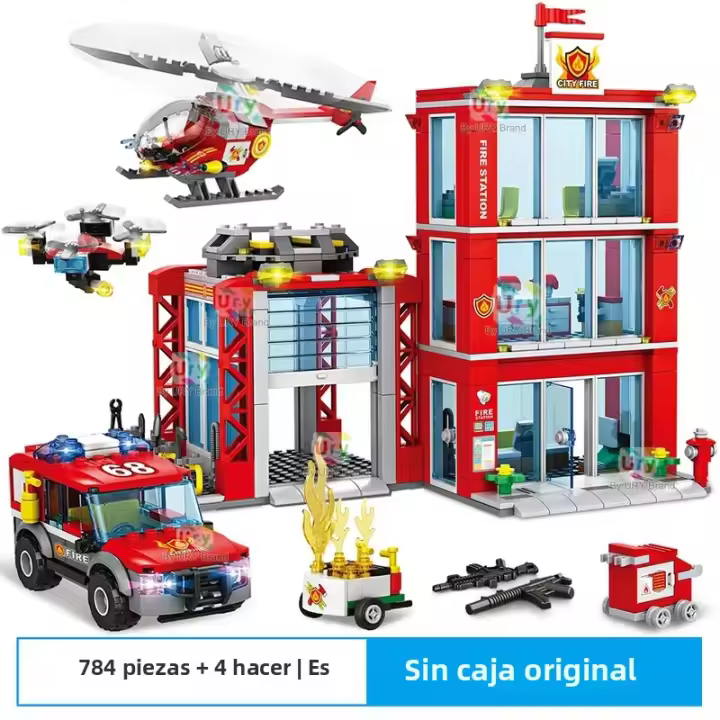 Estación De Bomberos De La Serie Ciudad Con Helicóptero Y Camión De Rescate Vehículos De Modelado Para Niños Juguetes De Bloques Compatible Con Lego - 1