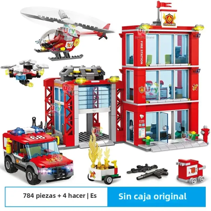 Estación De Bomberos De La Serie Ciudad Con Helicóptero Y Camión De Rescate Vehículos De Modelado Para Niños Juguetes De Bloques Compatible Con Lego - 1