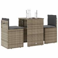 vidaXL Sillas y mesita de jardín con cojines 3 piezas ratán PE en color Gris/beige y crema/Negro y más | cómodas modernas ergonómicas para comedor cocina salón hogar - details 4