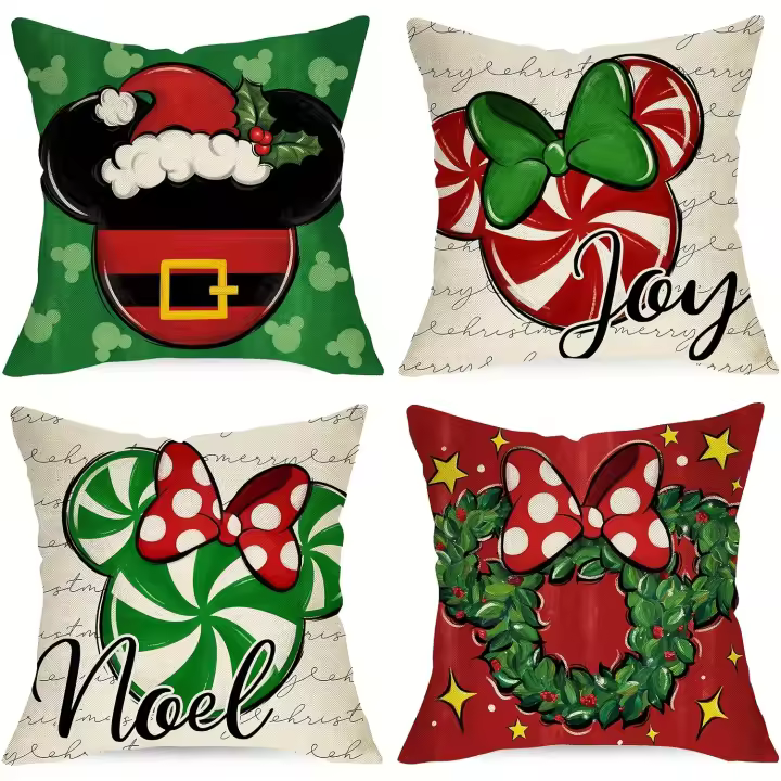 Juego de 4 fundas de almohada Feliz Navidad, 45.72X45.72 cm, mezcla de Lino, cerrar de Cremallera, lavable a Máquina, estilo Contemporáneo para Sofá, dormitorio, decoración de La Sala de estar - 1