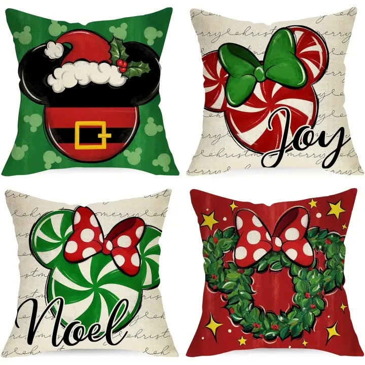 Juego de 4 fundas de almohada Feliz Navidad, 45.72X45.72 cm, mezcla de Lino, cerrar de Cremallera, lavable a Máquina, estilo Contemporáneo para Sofá, dormitorio, decoración de La Sala de estar - 1
