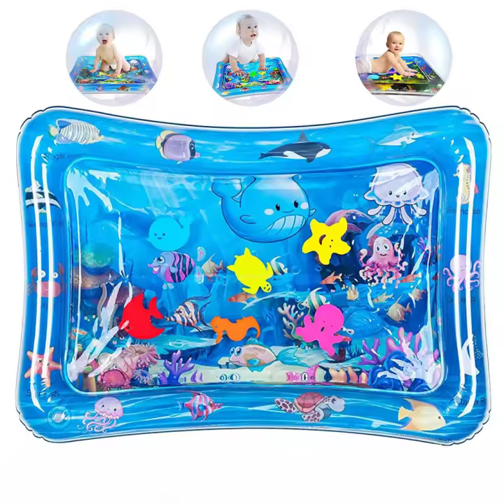 Tapete de agua para bebé, tapete de juego acuático sin BPA, juguetes para bebés de 3 a 6 a 9 meses, tapete inflable para el tiempo boca abajo, actividades divertidas para estimular el crecimiento de su bebé, juguete para niños Ocean - 1