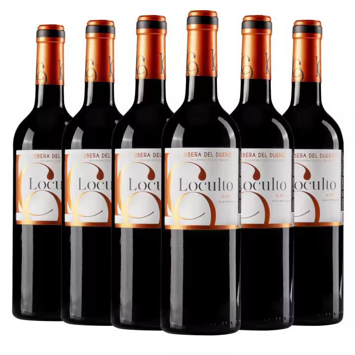 ARTE SABOR Caja de 6 botellas de vino Loculto Roble 6 meses. Ribera del Duero, crianza 6 meses en barrica de roble. Vendimia del 2023. 75cl. con 14,5% vol. 7x7x32 Cm. - 1