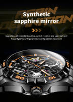 Reloj Mecánico Automático Para Hombre OUPINKE 3196 Acero Inoxidable Negro Luminoso Y Resistente Al Agua De 50M Con Esfera Skeleton Y Correa De Acero Inoxidable - details 4