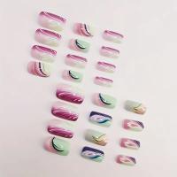 24 Piezas De Arte De Uñas Con Gradiente Suave Y Colores Soñados Como Ondas Dinámicas Para Manicura Press on Francés Material De Resina Origen China - details 2