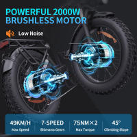Ridstar H20 Pro Bicicleta eléctrica, motor de 1000W*2, batería de 48V 23AH, neumáticos gruesos de 20*4 pulgadas, velocidad máxima de 49km/h, alcance de 112km, freno de disco hidráulico, amortiguador delantero y trasero, Shimano de 7 velocidades - details 7