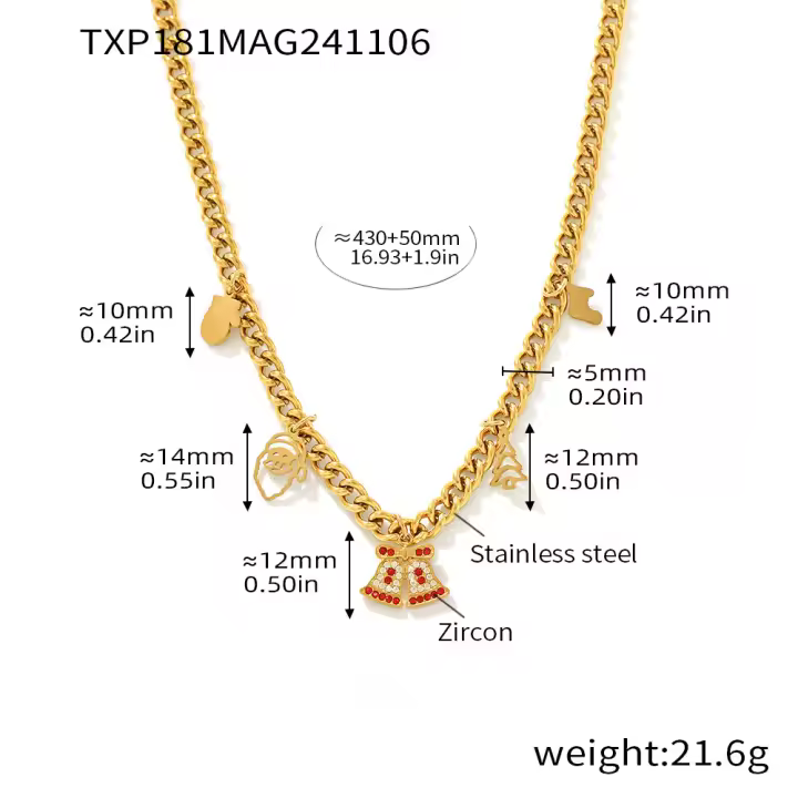 Encanto Zirconia Acero Inoxidable Pequeño Árbol Guante Alce Colgante Collar Gotas de Aceite Verde Elementos de Navidad - 1