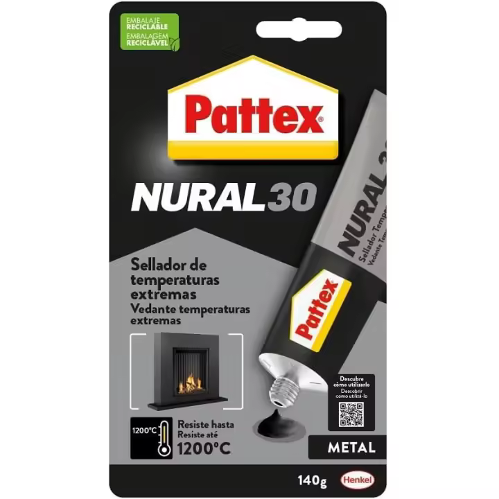 Pattex Nural 30 - Sellador Temperaturas Extremas Blister 140 GRS. Sellador de Juntas, Resistente Altas Temperaturas, Pegamento Especial para Estufas y Chimeneas - 1