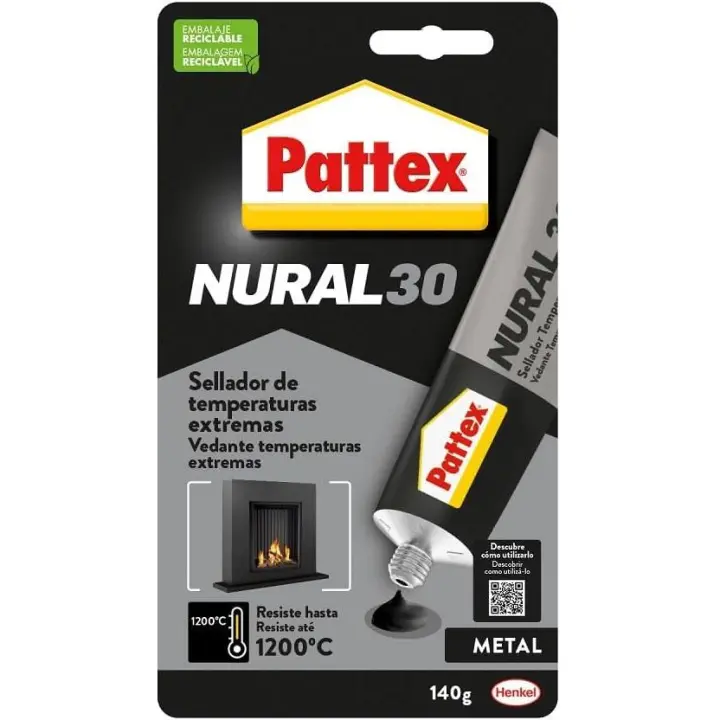 Pattex Nural 30 - Sellador Temperaturas Extremas Blister 140 GRS. Sellador de Juntas, Resistente Altas Temperaturas, Pegamento Especial para Estufas y Chimeneas - 1