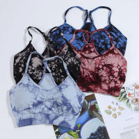 CHRLEISURE Sujetador Deportivo Para Mujer Con Almohadillas De Pecho Estilo Atacado Tejido Elástico Vestido De Gimnasio Transpirable Top De Entrenamiento - details 2