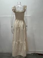 Vestido Elegante De Verano Para Mujer Con Patrón De Cuadros Y Suspensión Elástica Ajuste Suave Sin Mangas Cuello Abierto Longitud Hombro a Tobillo - details 9