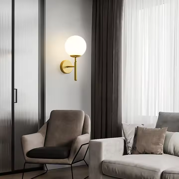 SOMY Lámpara de pared moderna Lámpara de pared LED Lámpara de pared LED Lámpara de espejo Lámpara de pared de vidrio LED Lámpara de pared moderna Interior. Cubierta blanca lechosa - Dorada Sin fuente de luz. E27. Lámpara - 1