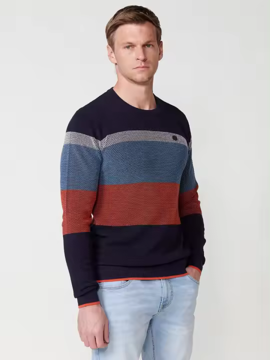 Koroshi Jersey tricot de Algodón de manga larga y cuello redondo a rayas de color Navy para Hombre - 1