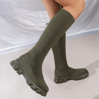 Botas Largas Tejidas Para Mujer Con Suela Gruesa Moda Calcetines Elásticos Tobilleras Cuadrado Bajo Tacones Botas De Mujer 2024 - details 7