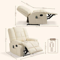 Asiento de masaje Sillón TV Sillón reclinable Eléctrico con función masaje de pelo Madera Arce Espuma Crema Blanco 94x99 cm para relajarse - details 6