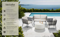 Tectake - Conjunto de salón de jardín SUNDO en diseño de cuerda con poliratán, Cómodo conjunto para jardín, compuesto por un sofá y 2 sillones para hasta 4 personas, Cojines de asiento extra gruesos y cómodos cojines para el respaldo, Poliratán resistente - details 0