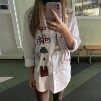 Camisa De Mujer Estilo Coreano Con Estampado De Torre De Hierro Hierro Primavera Blanca Cuello En V Manga Larga Casual - details 9