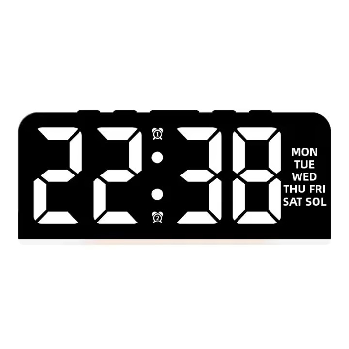 Reloj De Alarma Digital LED 7'' Con Dimmer De Brillo Tres Niveles Dual Alarme Temporizador Fecha Luz Nocturna Para Dormitorios Estilo Moderno Material Plástico - 1