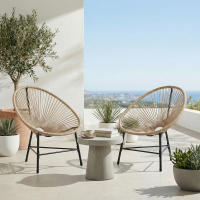 Outsunny Conjunto de 2 Sillas Acapulco de Jardín de Ratán Sintético, Sillas de Jardín Exterior con Estructura de Acero Triangular, para Balcón, Terraza, Carga 120 kg, Natural - details 3