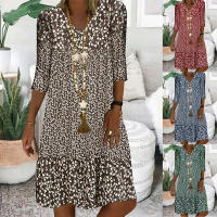 Vestido De Verano Para Mujer Estampado V-cuello Suelto Midi Casual Elegante Moda Playa Ropa Femenina De Cintura Alta Estilo Casual - details 1