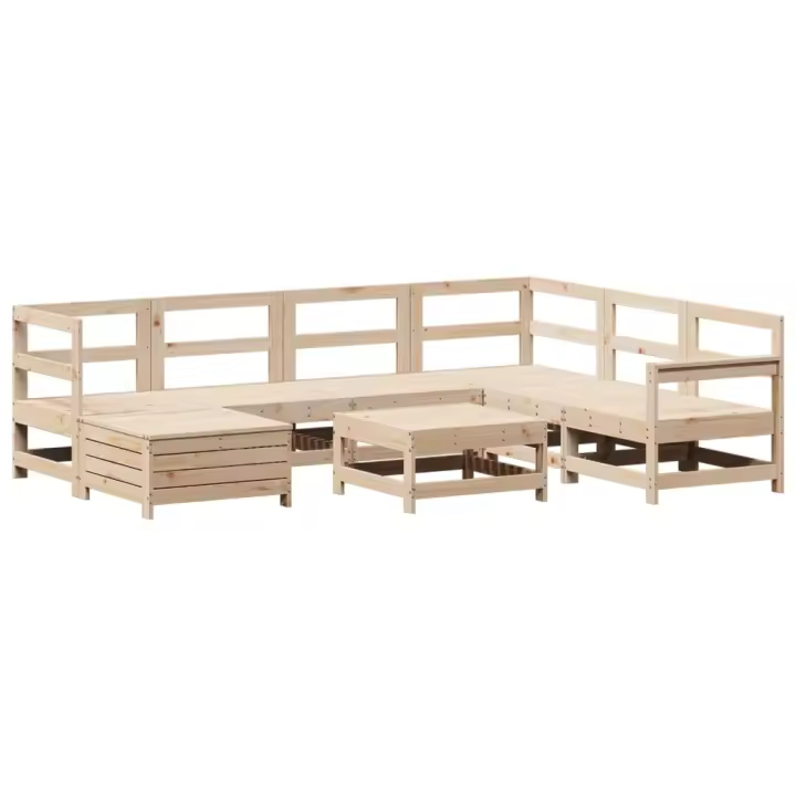 vidaXL Juego de sofás de jardín 8 pzas madera maciza de pino - 1