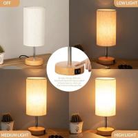Lámpara de mesa de luz nocturna regulable, puerto USB, control táctil, tela de lino, pantalla E27, lámpara de noche decorativa de madera, lámpara de lectura decorativa - details 1