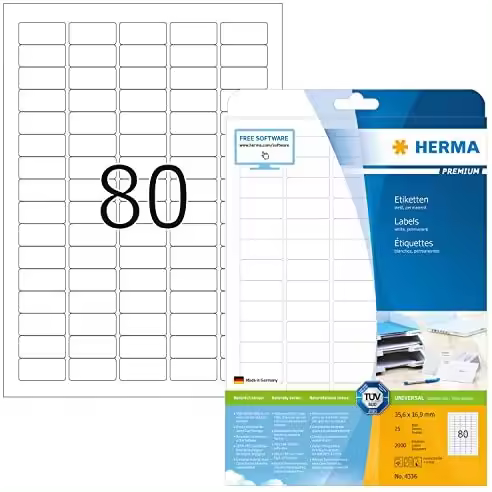 Herma 4336_ A4, 35,6 x 16,9 mm - Pack de 2000 etiquetas, A4, 35.6 x 16.9 mm, color blanco - 1