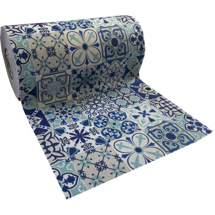 Alfombra moqueta antideslizante por metros para cocina y pasillo - Azulejo Retro Azul 7080005-2 - 1