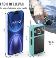 J-555 Am/FM Radio Portatil Pequeña Recargable, Carga USB-C, Radios Pequeña Pilas, con Toma de Auriculares, Transistor Radio de Bolsillo con Clip y cordón para Correr, Acampar. (Azul) - details 3