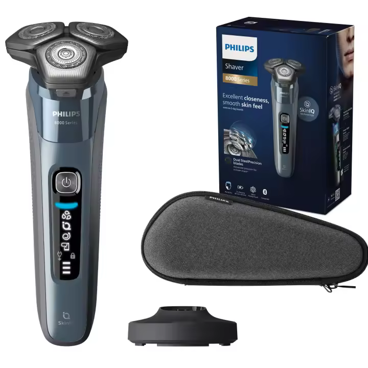 Philips Serie 8000 Afeitadora Eléctrica para Hombre, Uso en Seco y en Húmedo, Incluye Base de Carga y Funda dura, USB-A, 50min de Autonomía, Deslizamiento Suave con la Piel, Cuchillas SteelPrecision Dobles y Cabezal Flexible 360º. (S8692/35) - 1