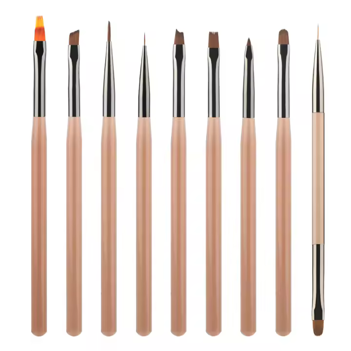 9PCS Cepillos De Uñas Acrílicos Con Efecto De Gradiente Y Florido Herramientas De Pintura Y Manicura Para Uñas UV Gel Liner Dibujo Y Pincel Combos - 1