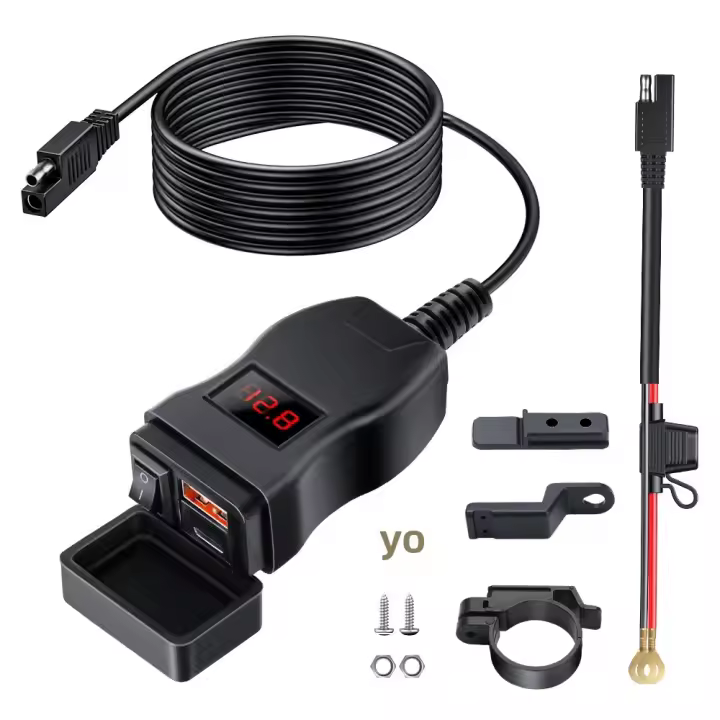 Cargador Rápido PD QC3.0 Para Motocicleta Con Voltímetro Digital Y Conector Tipo C Impermeable Para Celular Adaptador De Corriente De 12V 36W - 1