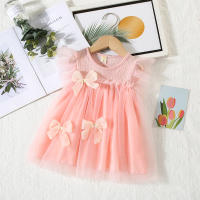 Vestido De Princesa Para Bebé Niña Verano Con Encaje Y Gran Lazo Vestido Sin Mangas Cuello Redondo Estilo Casual Polyester - details 3