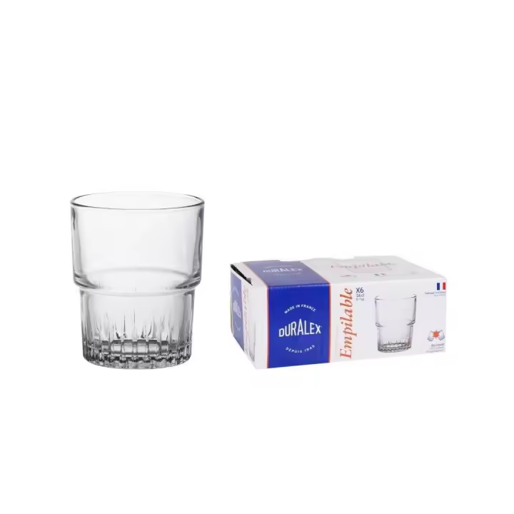 DURALEX Set de 12 vasos apilables, vasos transparentes 160 ml, resistente a golpes y arañazos - 1