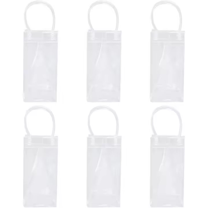 Paquete de 6 bolsas de hielo para enfriar botellas de vino, a prueba de fugas, portátil, de PVC transparente, con asa de transporte. - 1