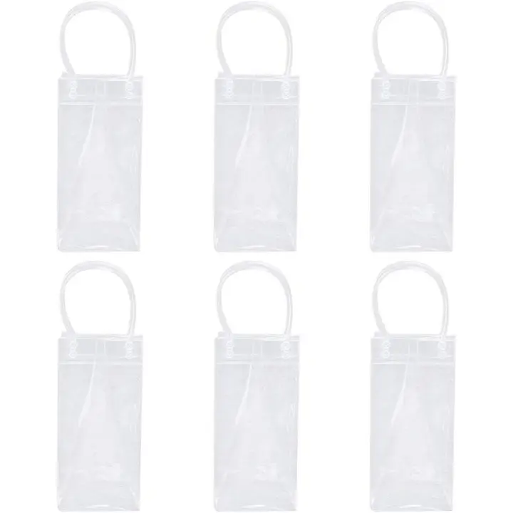 Paquete de 6 bolsas de hielo para enfriar botellas de vino, a prueba de fugas, portátil, de PVC transparente, con asa de transporte. - 1
