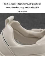 Zapatos Vulcados Para Hombre Malla Transpirable Cuero PVC Antideslizante Cómodo Suela Gruesa Talla Grande Zapatillas Blancas - details 6