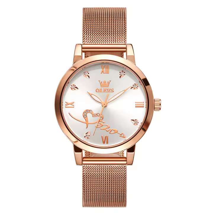 Reloj De Cuarzo Para Mujer OLEVS 5530 Versátil Moda Resistente Al Agua Con Correa De Malla Dial De Amor Luminoso Reloj De Pulsera Original - 1