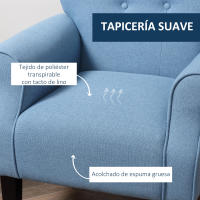 HOMCOM Butaca de Salón Tapizada en Tela Sillón Relax con Reposabrazos Asiento Acolchado y Patas de Madera Estilo Moderno para Dormitorio 78x74x97 cm Azul - details 5