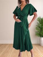 Vestido Maxi De Verano Para Mujer Con Volantes Y Cintura Ajustable Vestido De Fiesta V-Neck Traje De Baño A-Line Midi - details 12