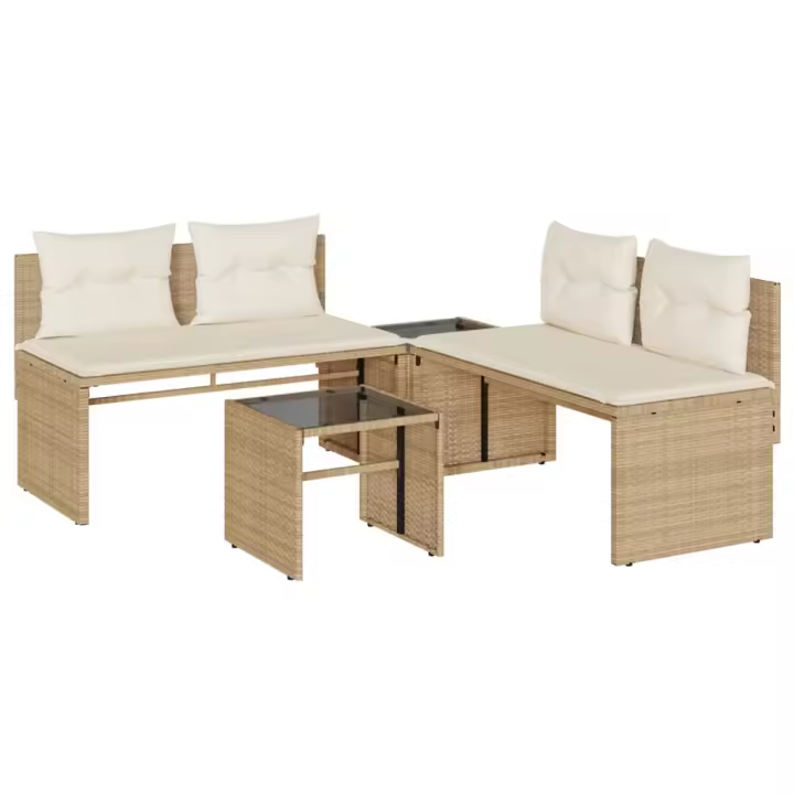 vidaXL Juego de sofás jardín con cojines 4 pzas ratán sintético beige - 1