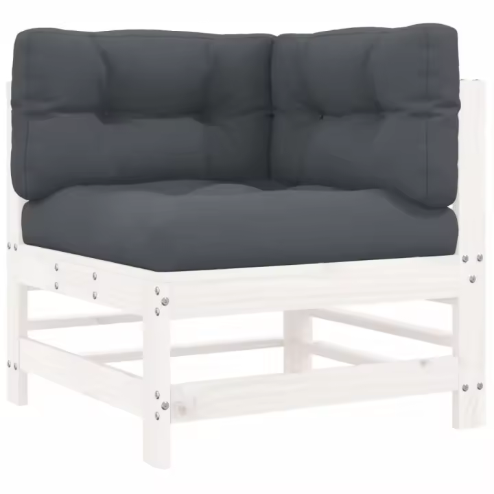 vidaXL Sofá esquinero con cojines madera maciza de pino Pino natural, Pino blanco, Pino gris Conjunto Terraza Muebles Jardín Exterior Juego de Muebles de jardín Mueble Jardín Exterior Muebles de Salon Exterior - 1
