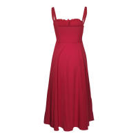 Vestido De Playa Para Mujer Con Estampado Floral Cuello Cuadrado Ajuste Frontal Y Abertura En Pierna Midi Polyester Sin Mangas Vestido De Noche - details 17