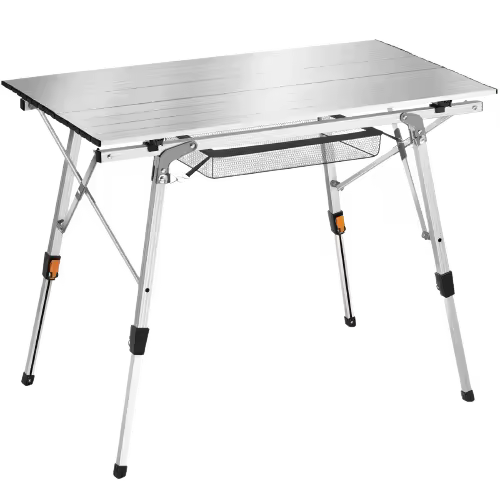 Tectake - Mesa de aluminio TINA plegable ajustable en altura, Mesa de camping estable con práctica función de plegado inteligente, Ligera estructura de aluminio, duradera y resistente a la intemperie, Patas regulables en altura sin escalonamientos - 1