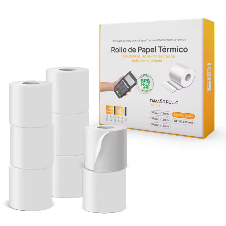 Rollo Termico, Rollos de Papel Termico, Papel Termico para tpv Tactil Hosteleria, Caja Registradora, Impresora Tickets, Rollo Papel Blanco para Datofono e Impresora, tamaño 80x60x12 - SIDI (24 unds) - 1