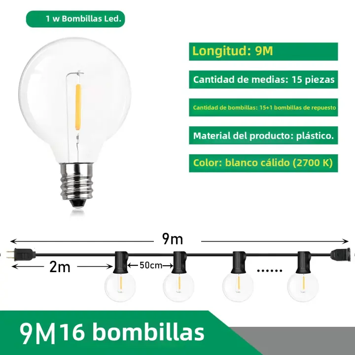 Festoon LED Globe Cadena De Luces Fairy G40 Para Exterior Decoración De Jardín Fiesta Cumpleaños Patio Travesía Atrás De Jardín Luz De Guirnalda Decorativa IP44 Impermeable - 1