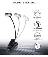 Lámpara LED Mini Para Libros Potenciada Por Batería Tableta Flexible Lectura Portátil Para Dormitorio Luz Nocturna Clip-On - details 3
