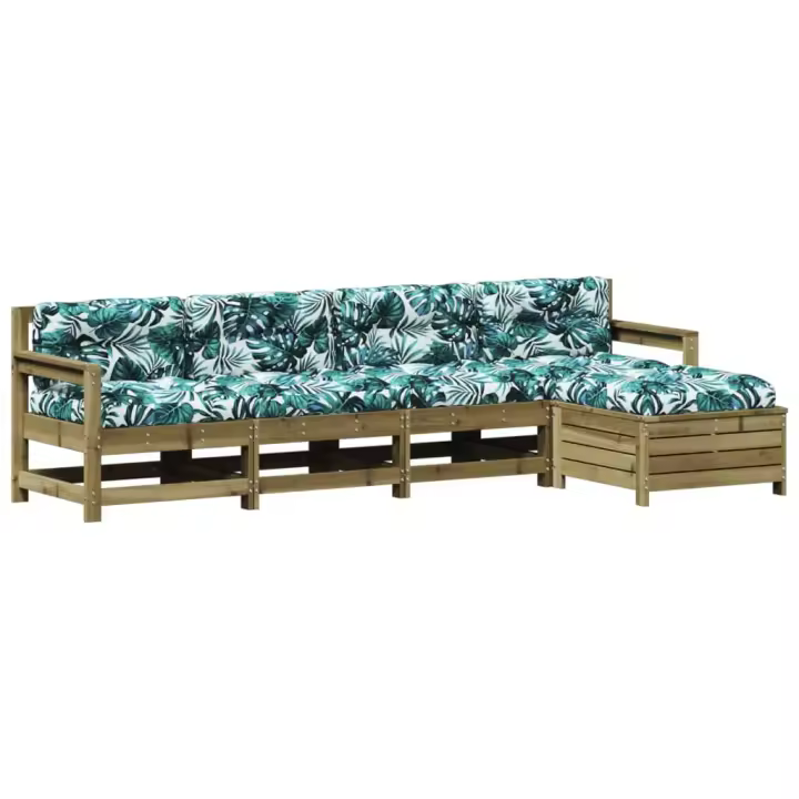 vidaXL Juego de muebles jardín 5 pzas y cojines madera pino impregnada - 1
