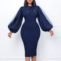 Vestido Elegante Para Oficina Para Mujer Profesional Con Cuello En V Y Diamantes Ajustado Silueta De Saco Midi Formal Vestido De Trabajo - details 26