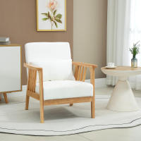 HOMCOM Sillón de Salón Sillón Nórdico Tapizado en Terciopelo Butaca Relax con Cojín y Patas de Madera de Caucho para Oficina Estudio Dormitorio 68x75x78 cm Crema - details 1